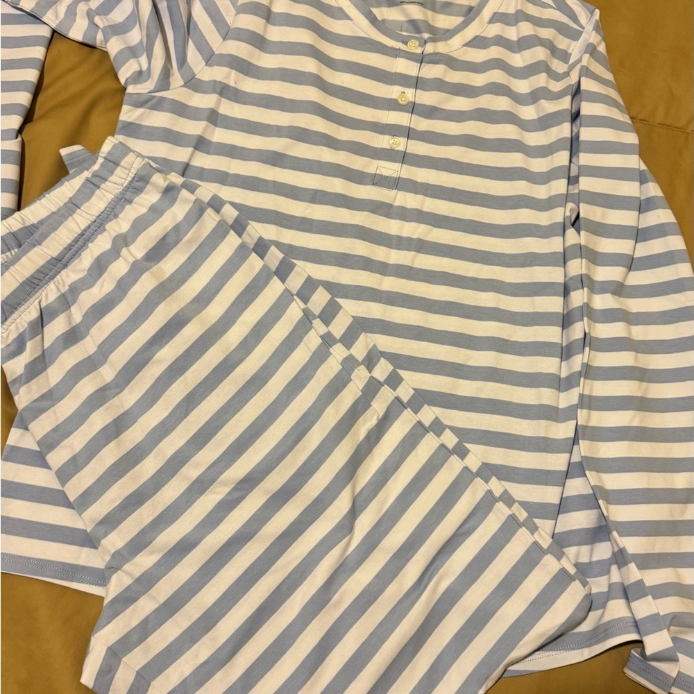 Lands' End Light Blue and White Striped Pajama Set